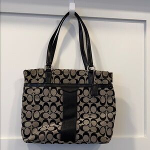 Coach Black and Tan Signature Canvas Tote